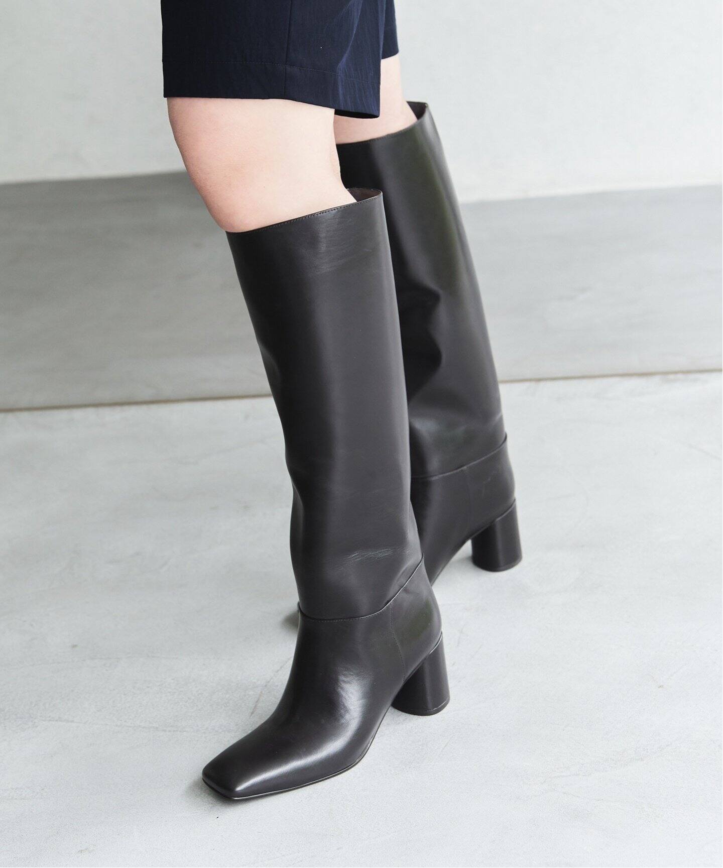 6.5cmレザースクエアストレートロングブーツ（ロングブーツ）｜LE 