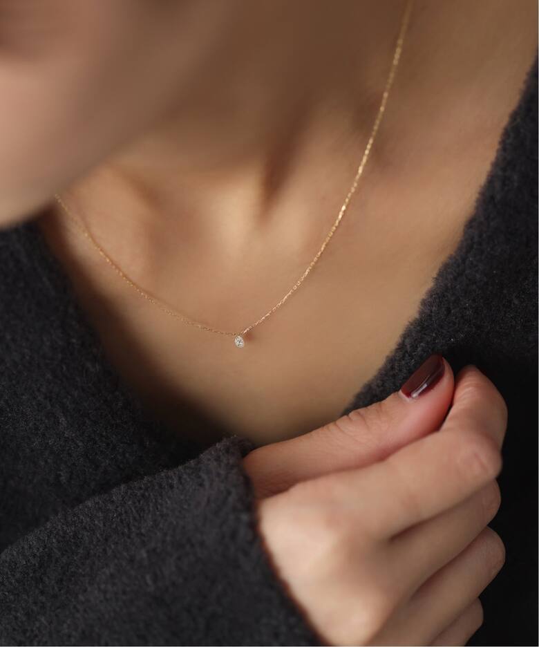 ペアシェイプホールダイヤネックレス0.1ct K18（ネックレス）｜Lilas 