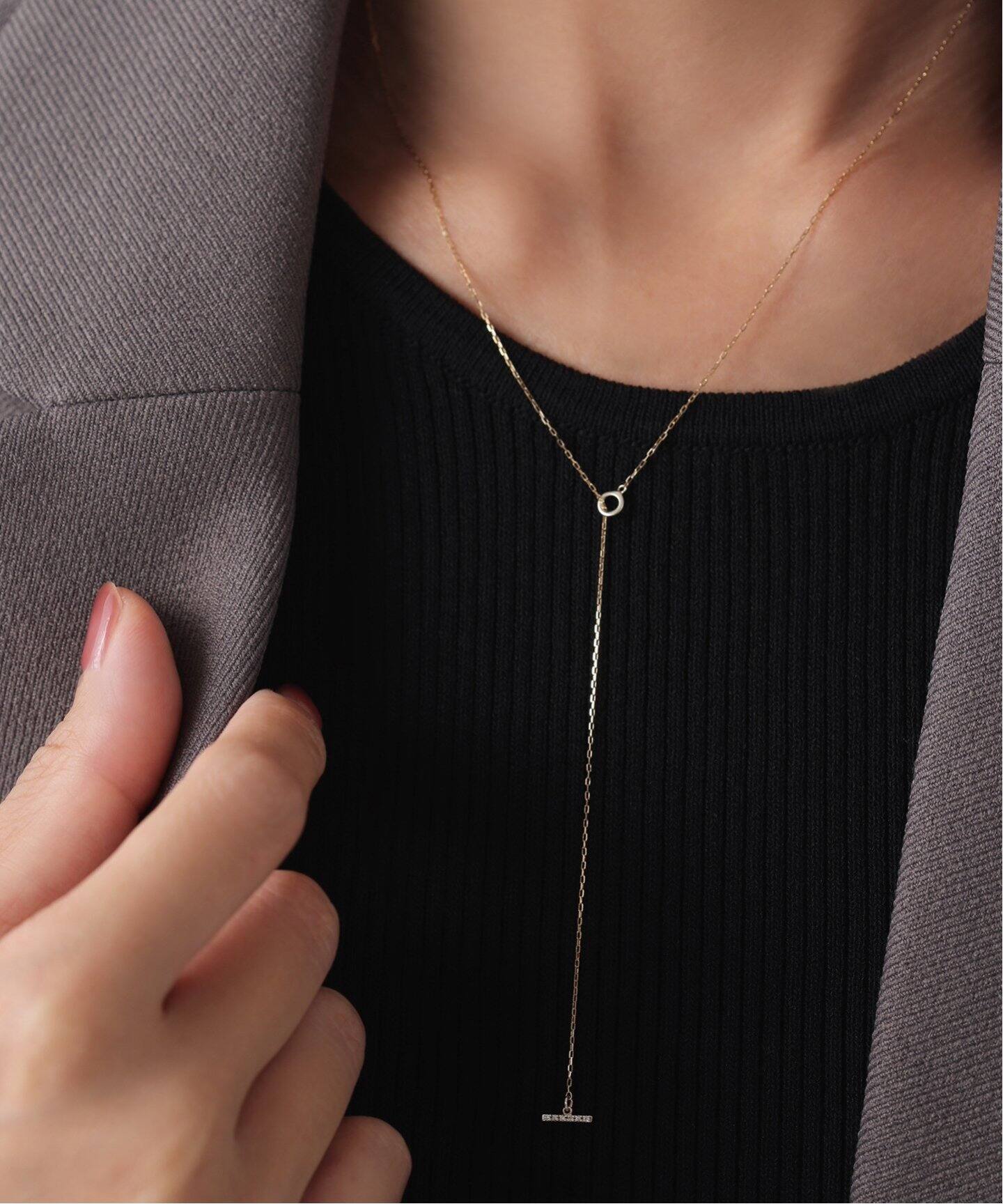 Tバーダイヤライン50cmネックレス K10（ネックレス）｜Lilas（リラ）の 