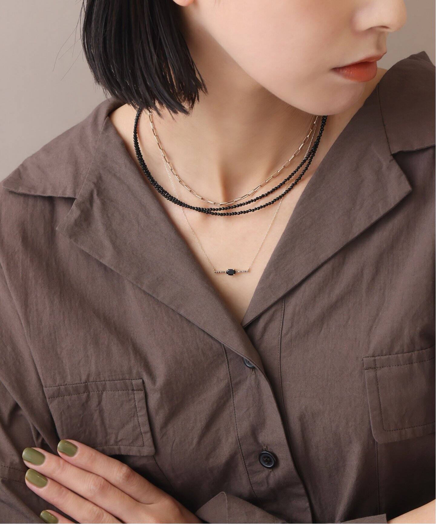 オーバルオニキスブラックダイヤネックレス K10（ネックレス）｜Lilas 