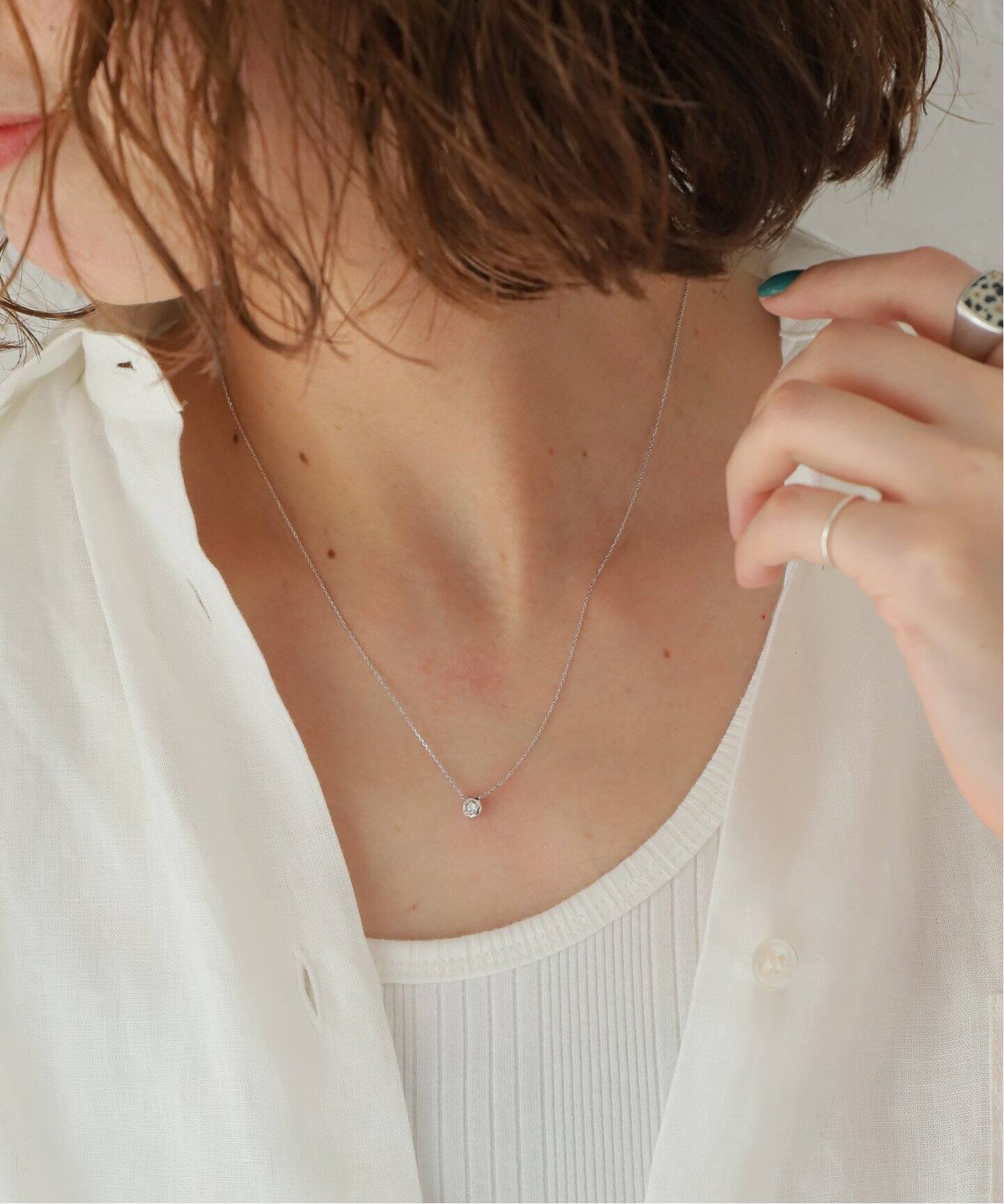 18KWG 0.2ct ダイヤモンド フクリンネックレス（ネックレス  