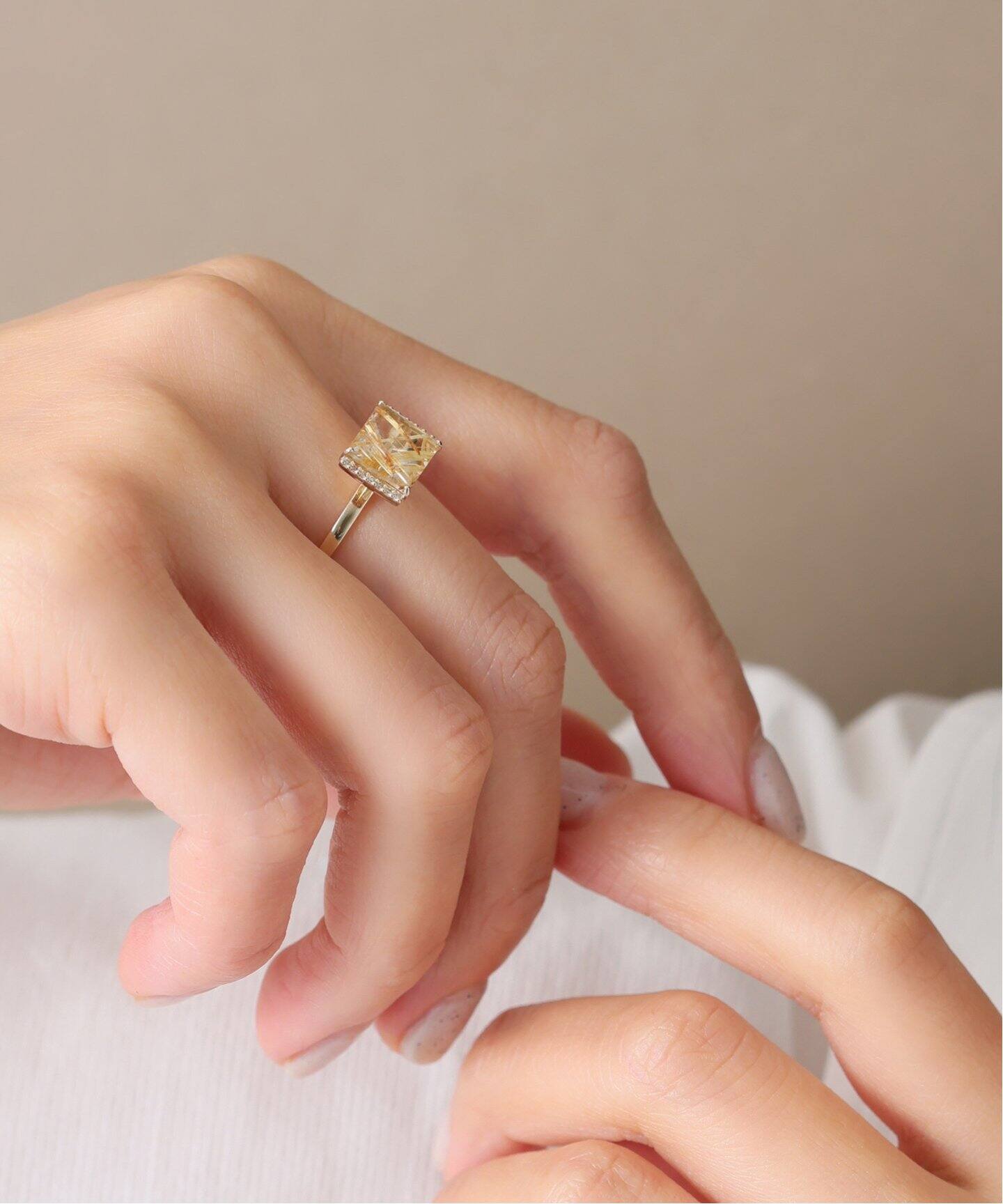 数量限定》ルチルクォーツバフトップカットダイヤリング K10（リング  