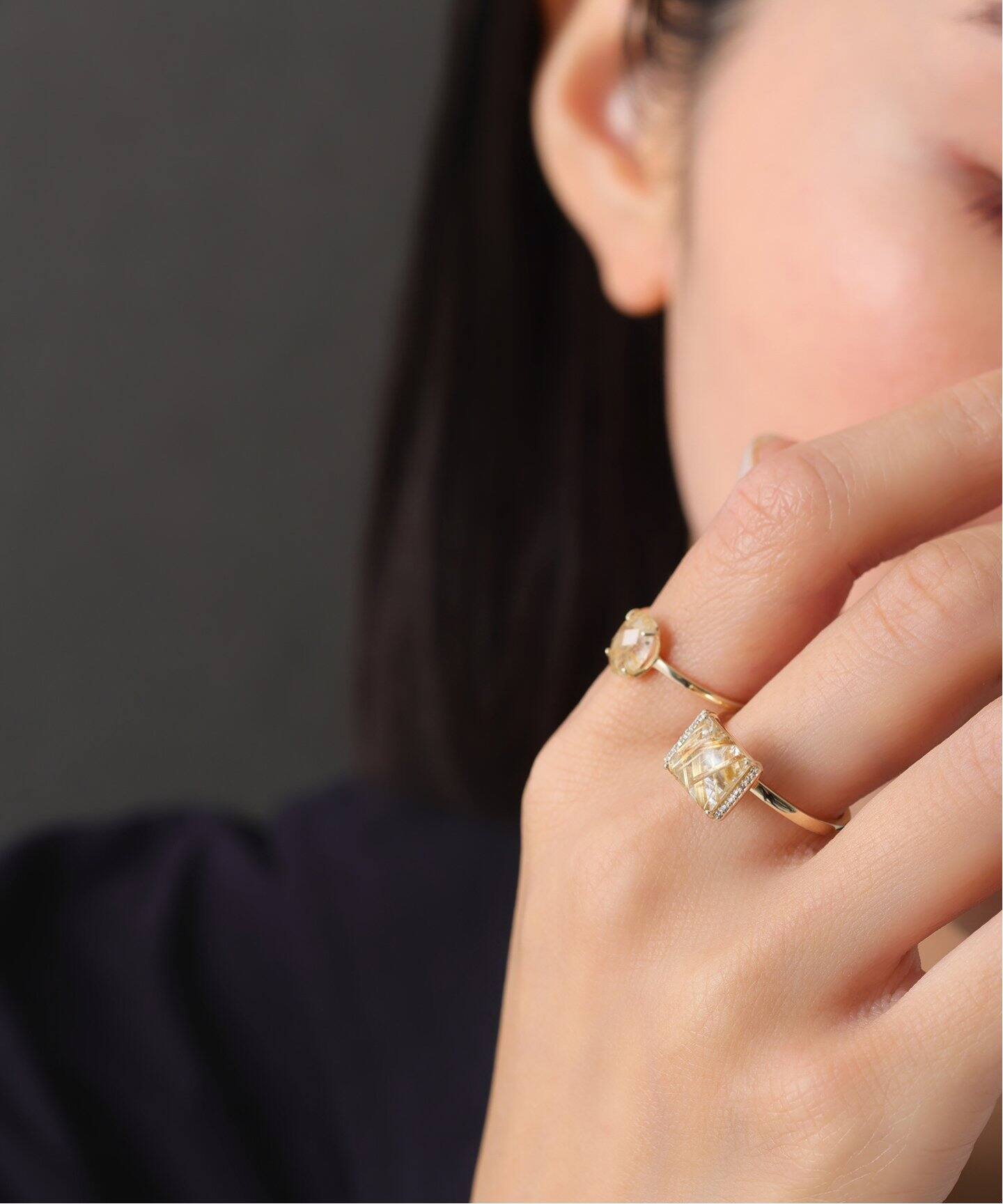 数量限定》ルチルクォーツバフトップカットダイヤリング K10（リング  