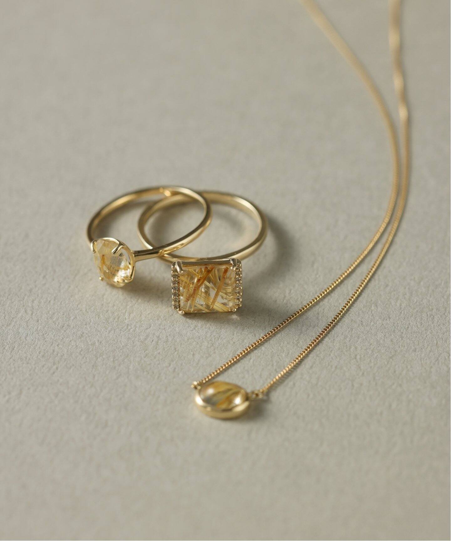 数量限定》ルチルクォーツバフトップカットダイヤリング K10（リング  