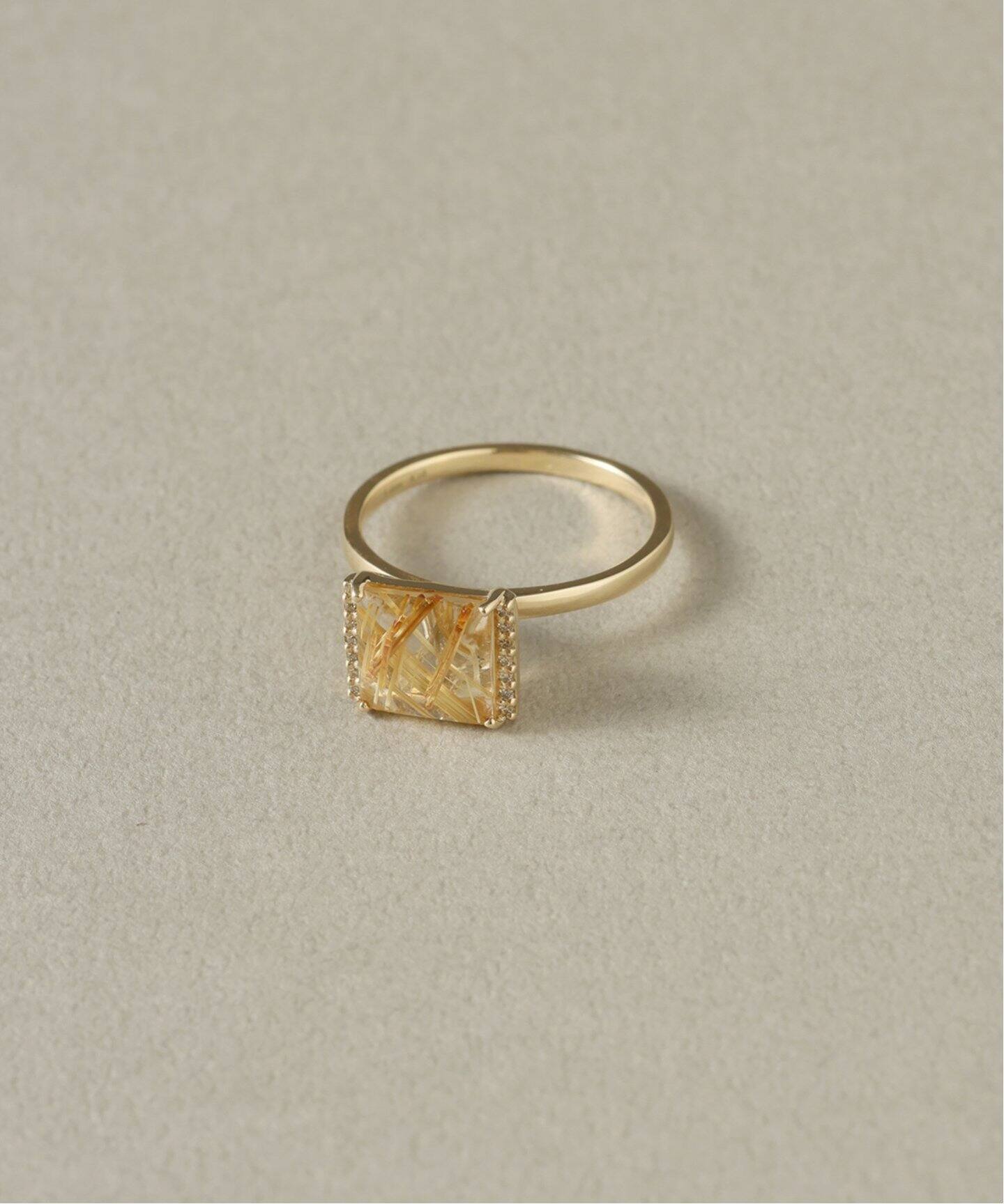 数量限定》ルチルクォーツバフトップカットダイヤリング K10（リング  