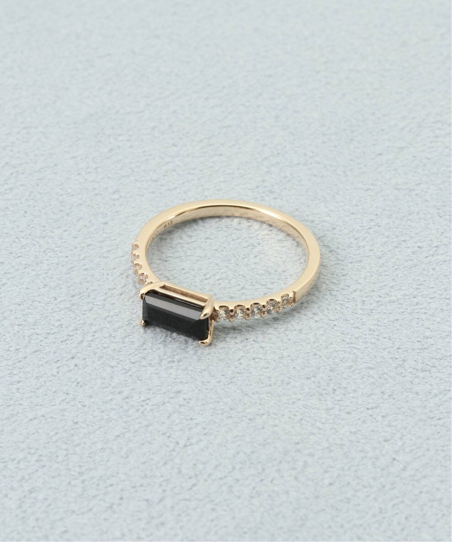 10KYG オニキス×ホワイトサファイア バゲットリング／11（リング 