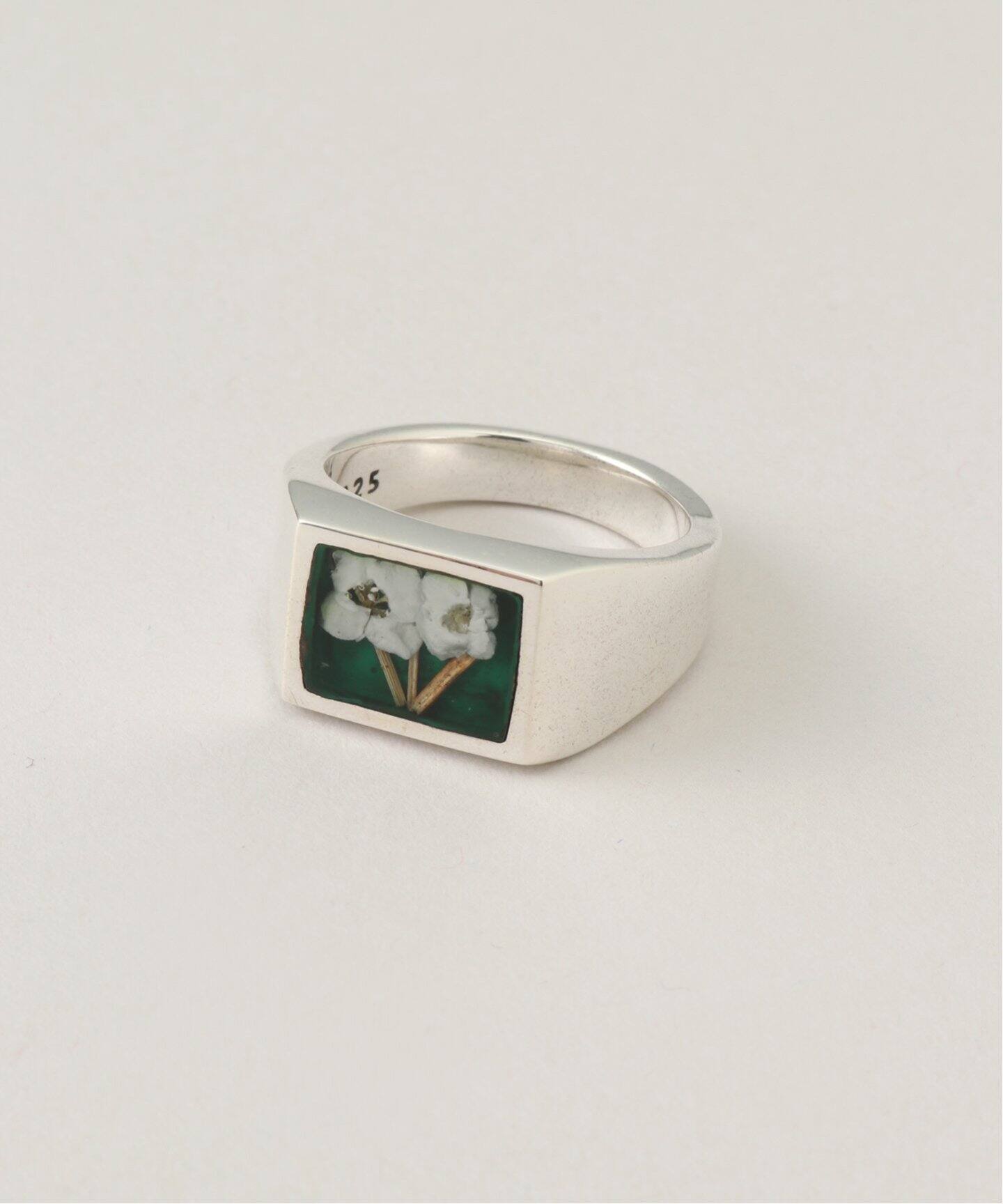 XOLO JEWERLY / ショロジュエリー 】Signet Ring with Flower (Green 