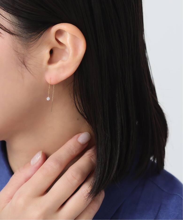 ホールダイヤ4cmアメリカンピアス0.16CT K18（両耳）（ピアス（両耳用 