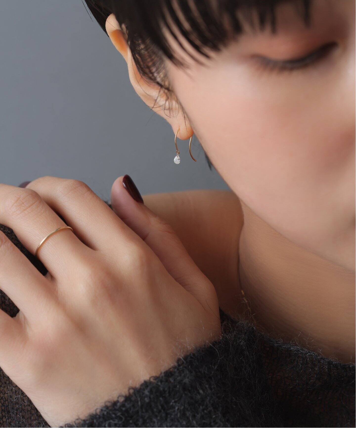 ペアシェイプホールダイヤフックピアス0.16ct K18（両耳）（ピアス（両 