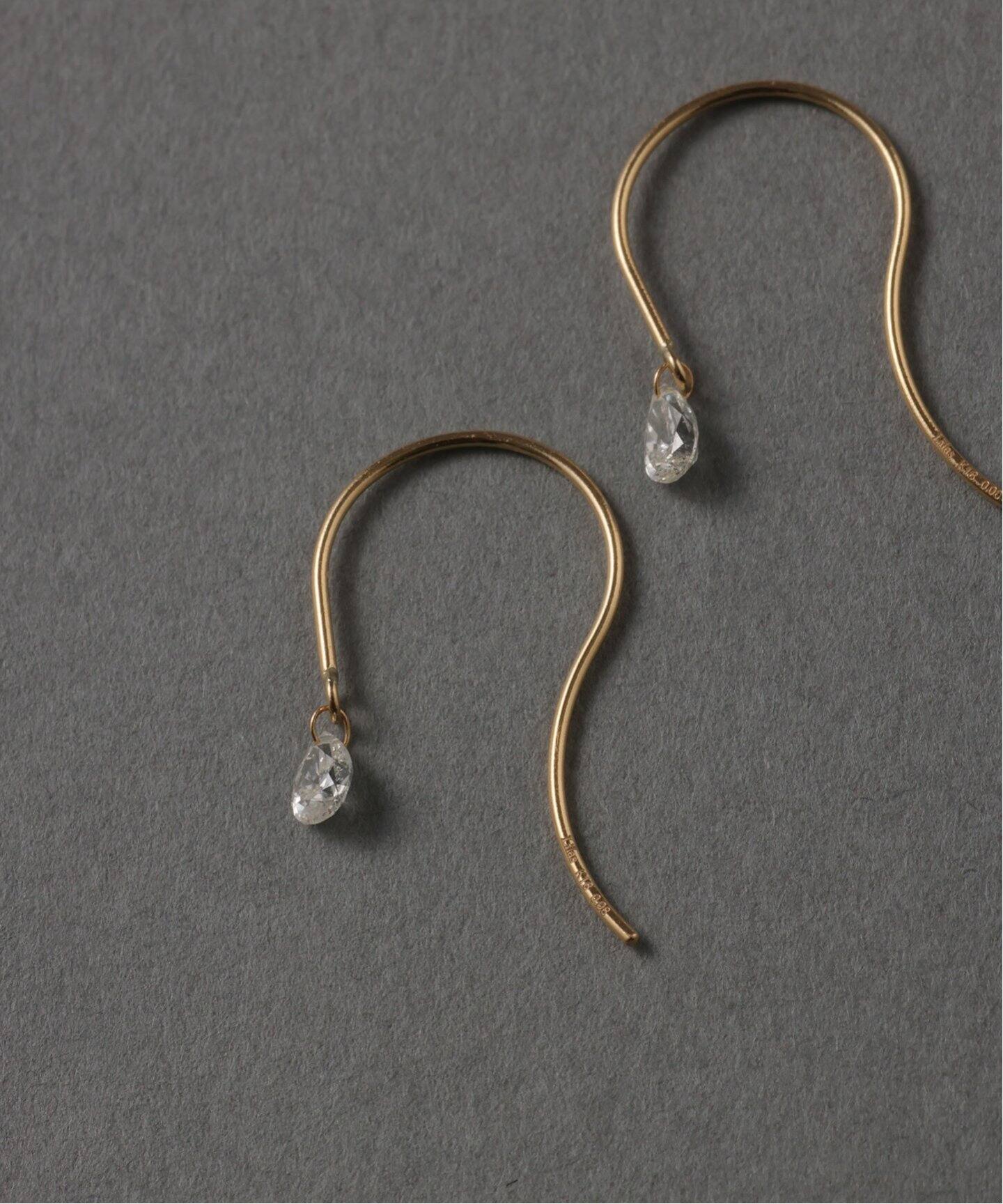 ペアシェイプホールダイヤフックピアス0.16ct K18（両耳）（ピアス（両 
