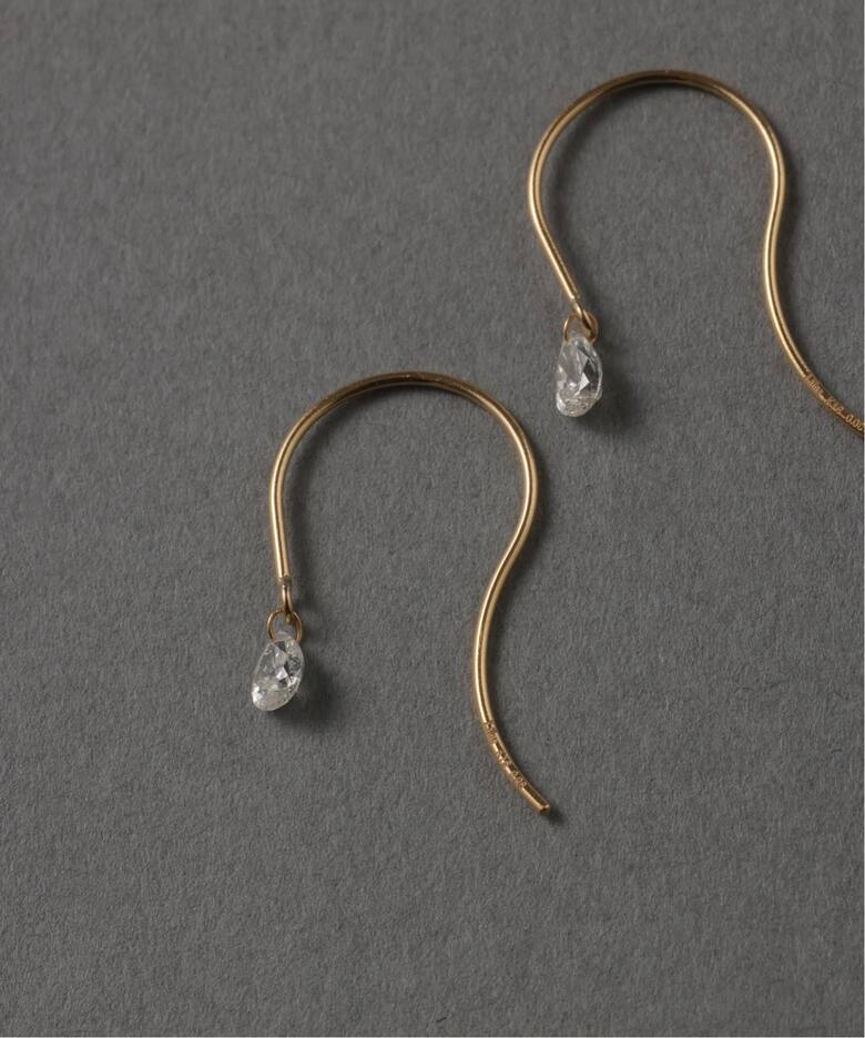 ペアシェイプホールダイヤフックピアス0.16ct K18（両耳）（ピアス（両 