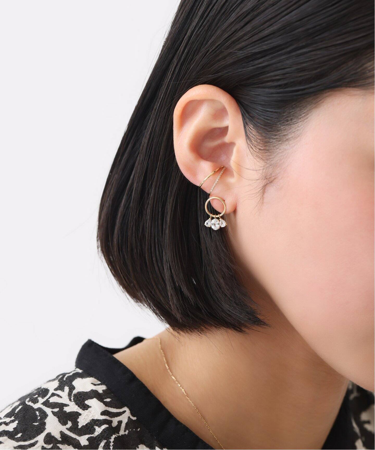 ホワイトサファイア3モチーフピアス K10（ピアス（両耳用））｜Lilas 