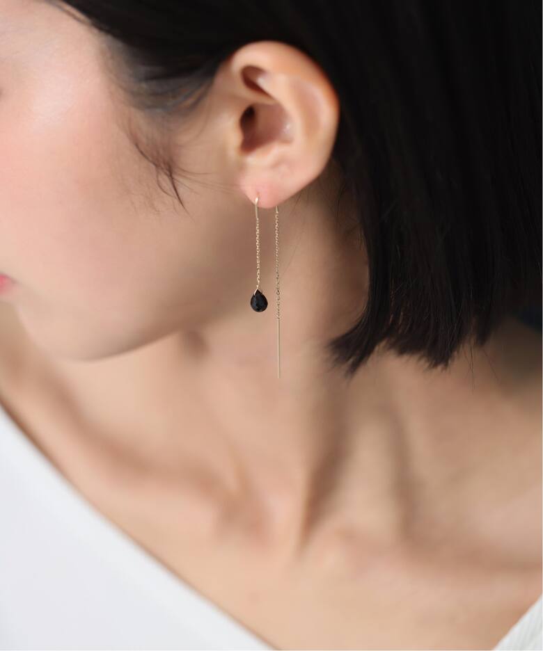 オニキスU型チェーンピアス K10（両耳）（ピアス（両耳用））｜Lilas 