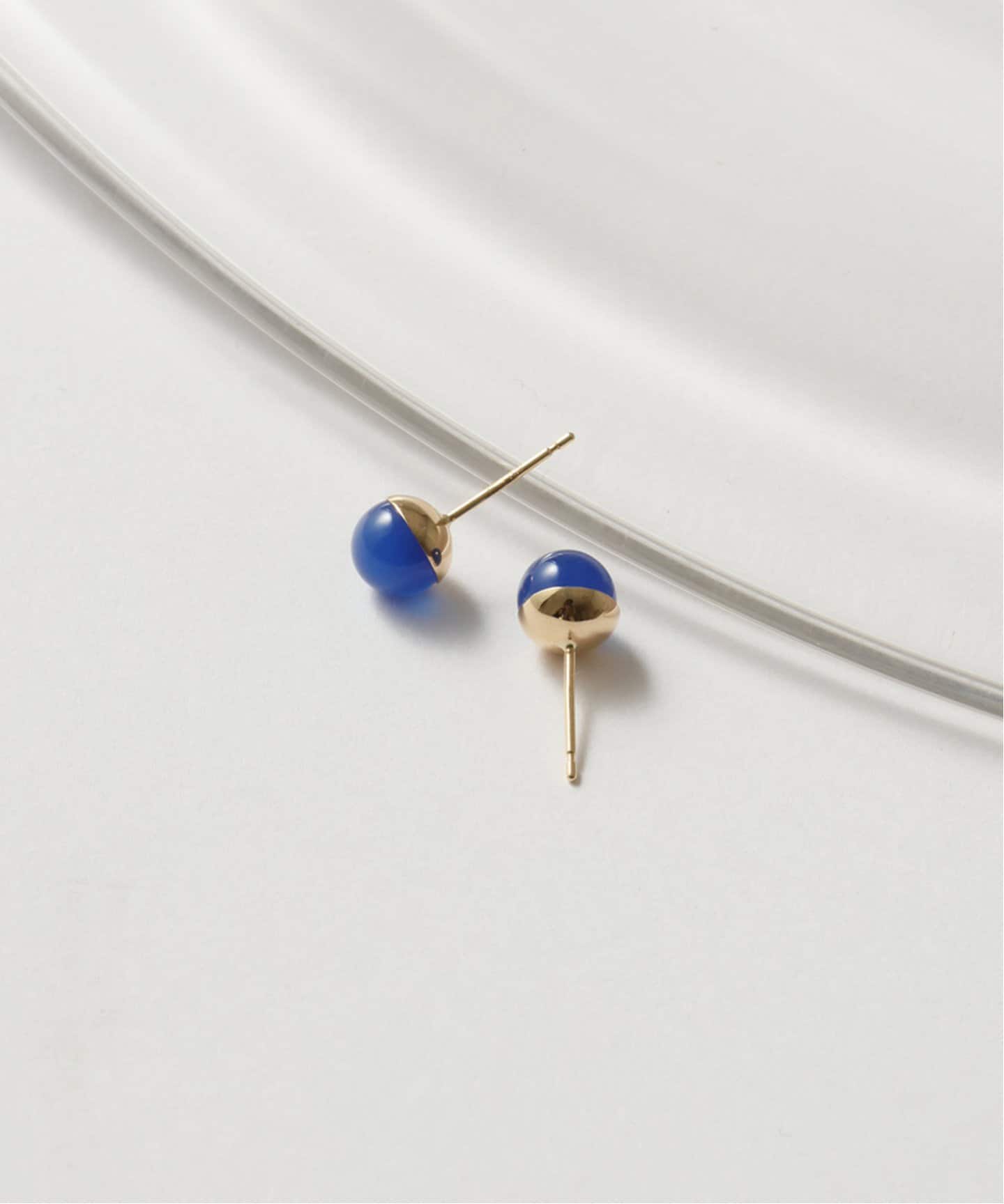 ブルーアゲート6mmカップボールピアス K10（両耳）（ピアス（両