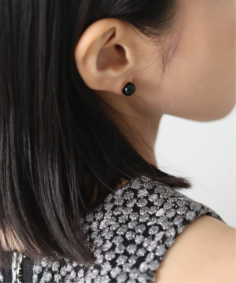 オニキス8mmカップボールピアス K10（両耳）（ピアス（両耳用 