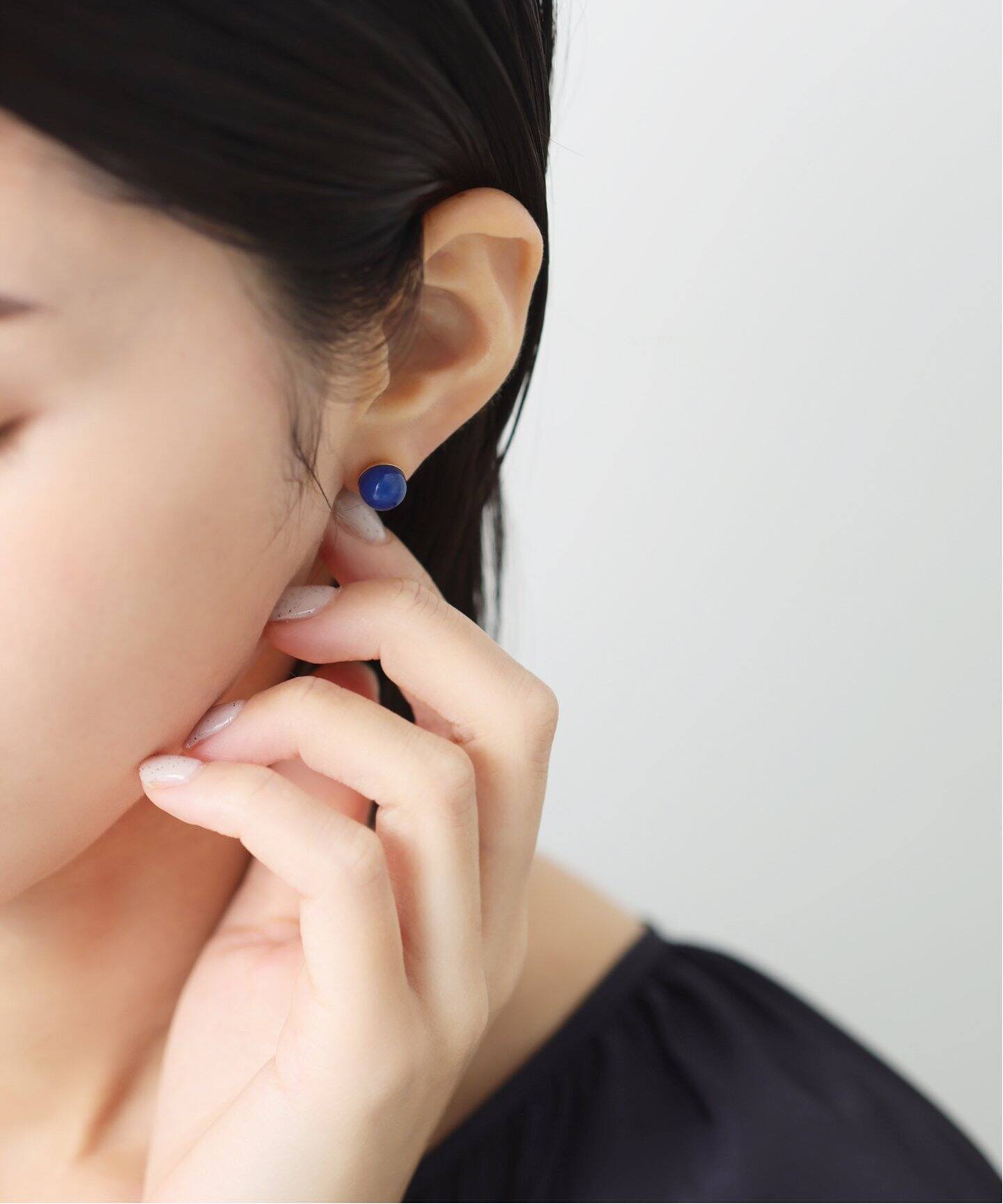 ブルーアゲート8mmカップボールピアス K10（両耳）（ピアス（両耳用 
