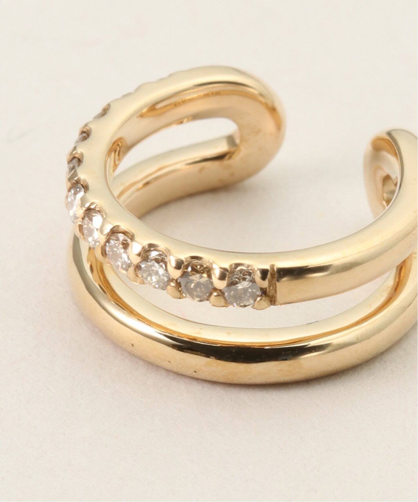 10KYG 0.13ct ダイヤモンド Wフープ イヤーカフ(片耳)（イヤーカフ 