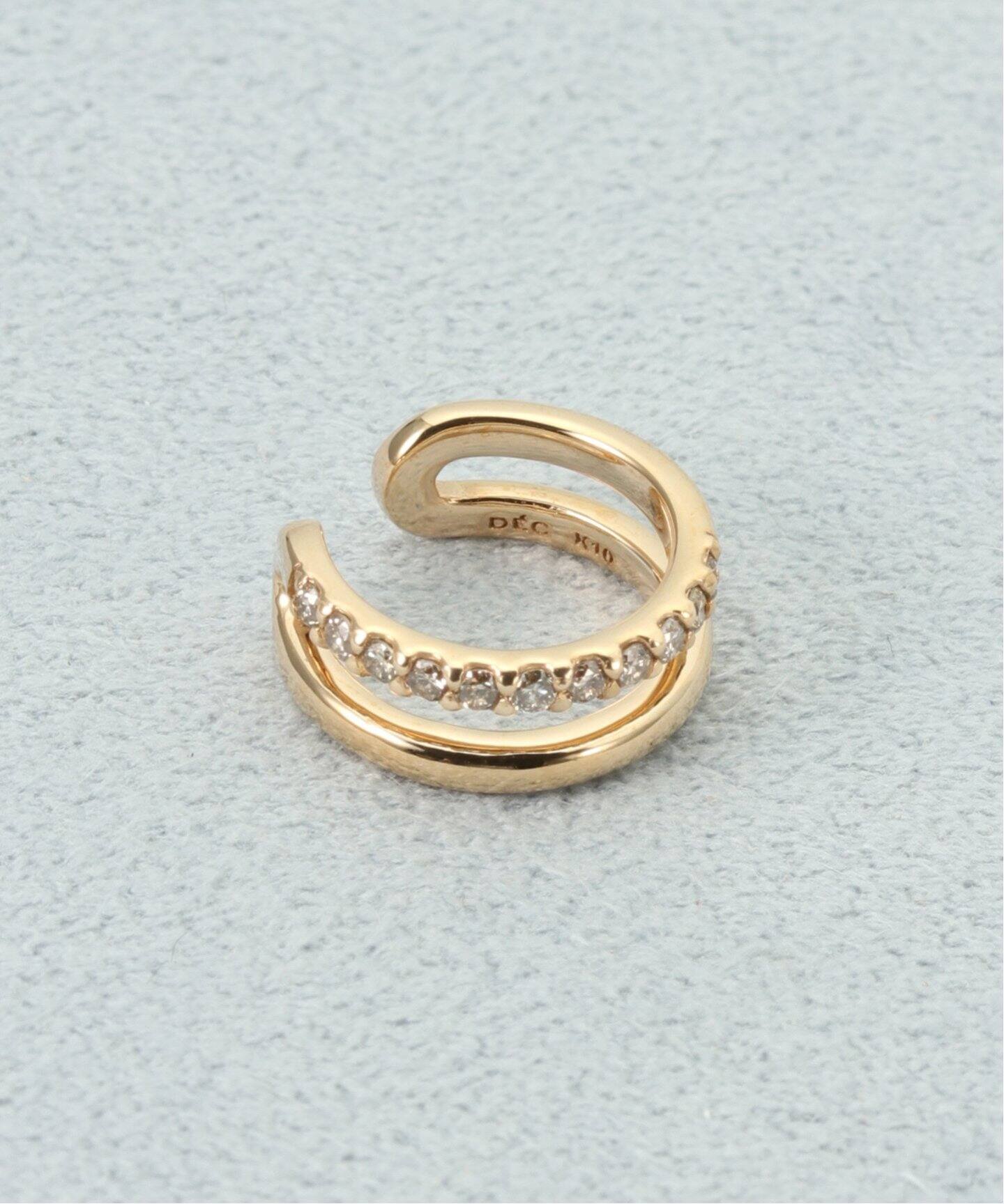 10KYG 0.13ct ダイヤモンド Wフープ イヤーカフ(片耳)（イヤーカフ 