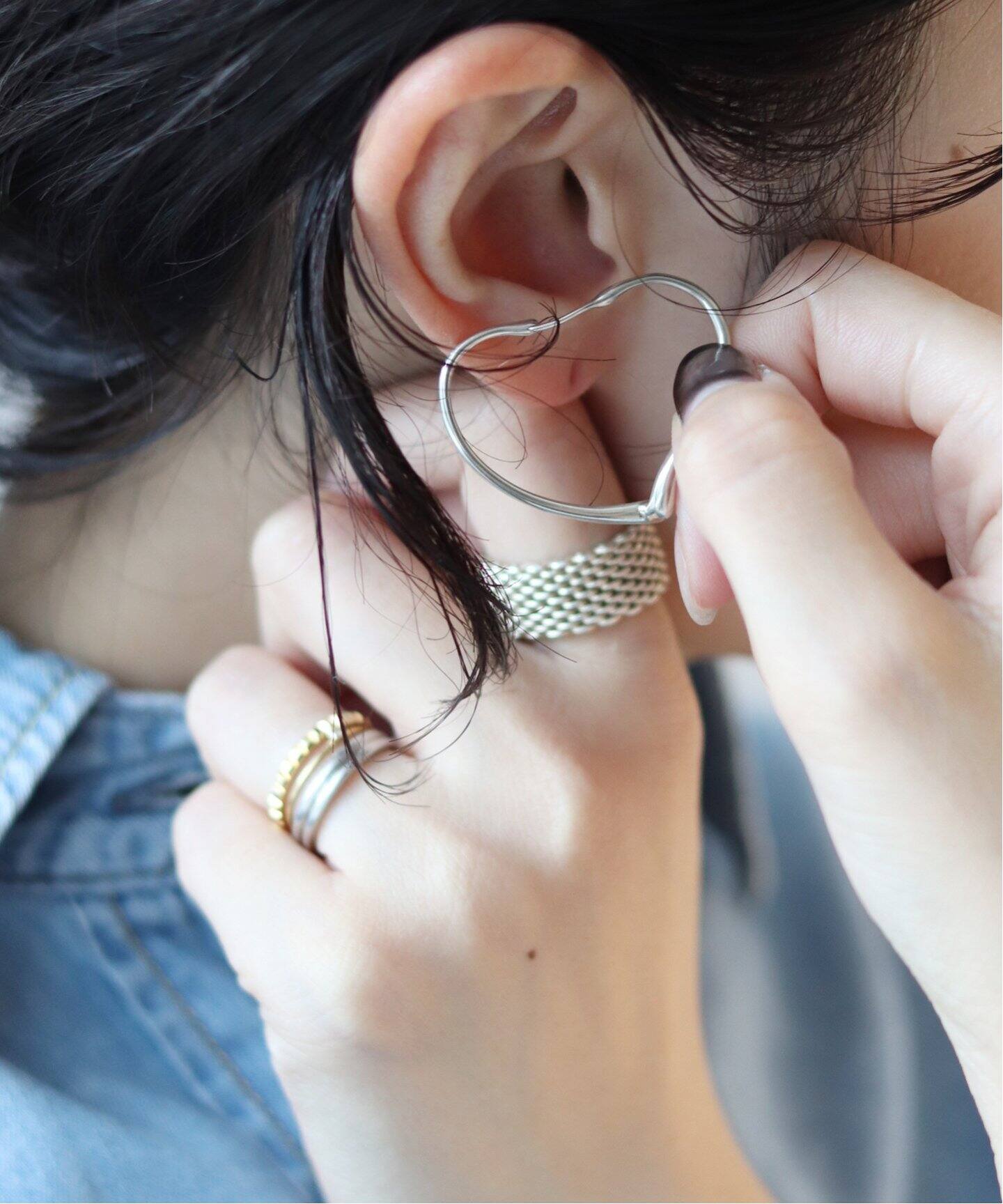 VINTAGE TIFFANY&Co./ティファニー】シルバーピアス Open heart hoop 