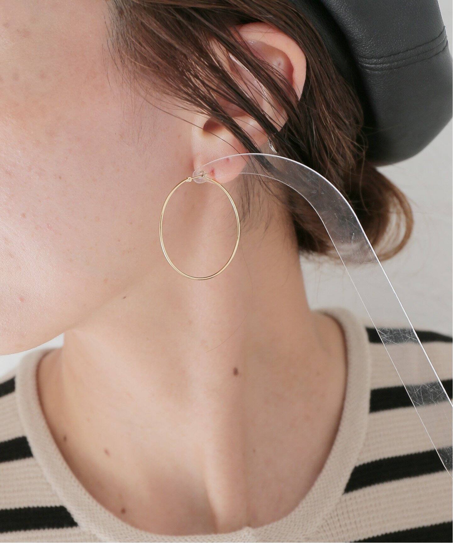 18KYG 0.1パイプ3.5cmフープピアス(両耳)（ピアス（両耳用 