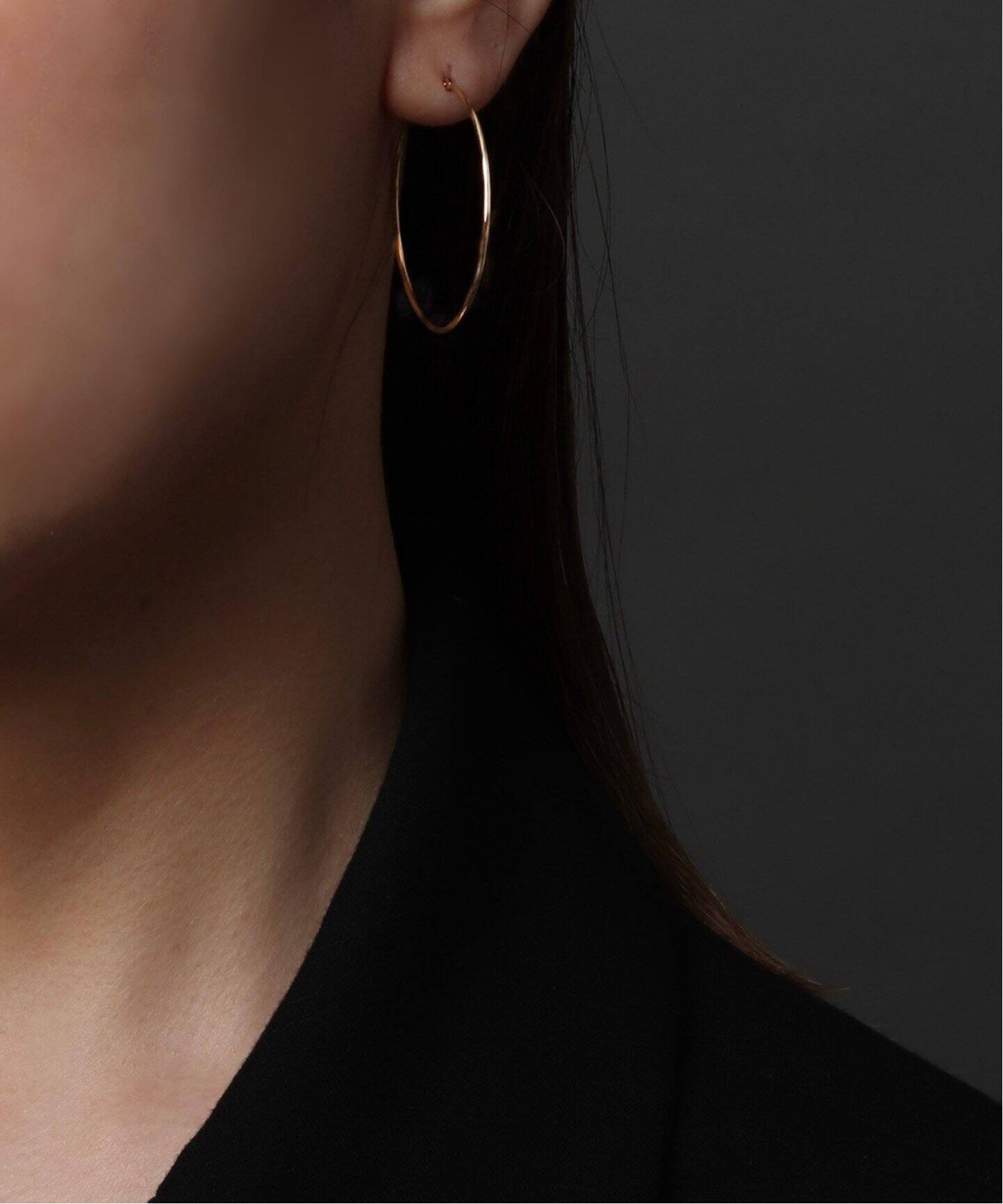18KYG 0.1パイプ3.5cmフープピアス(両耳)（ピアス（両耳用 