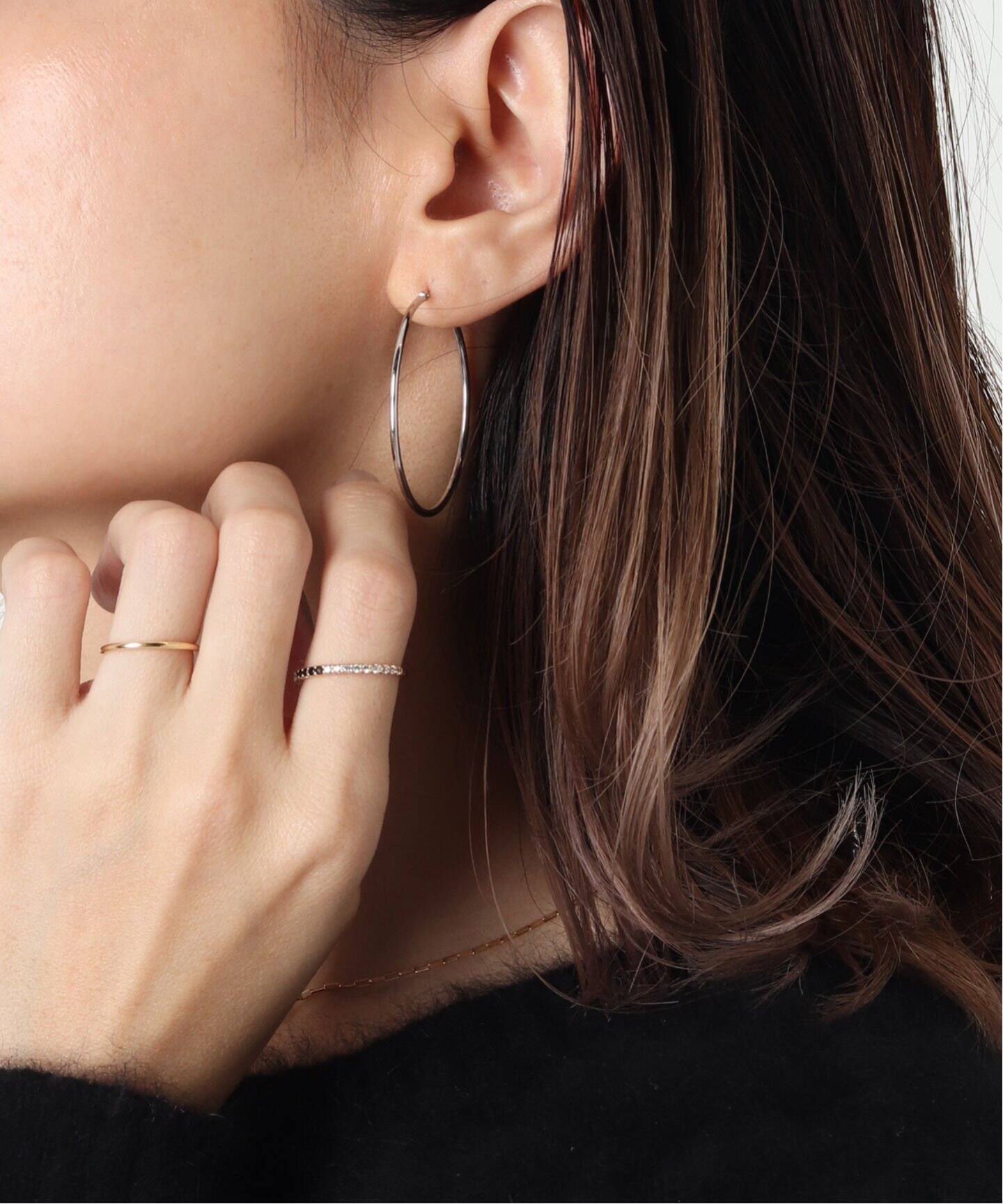 14KWG 0.15パイプ4.0cmフープピアス(両耳)（ピアス（両耳用