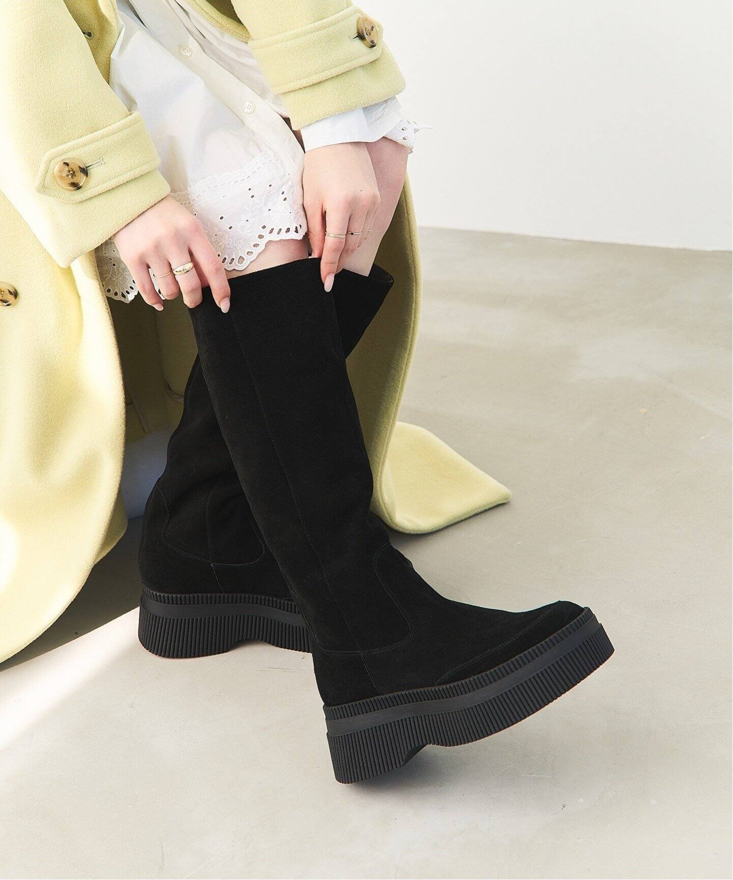 KARIN TAKUBO×LE TALONレザープラットフォームロングブーツ（ロング 