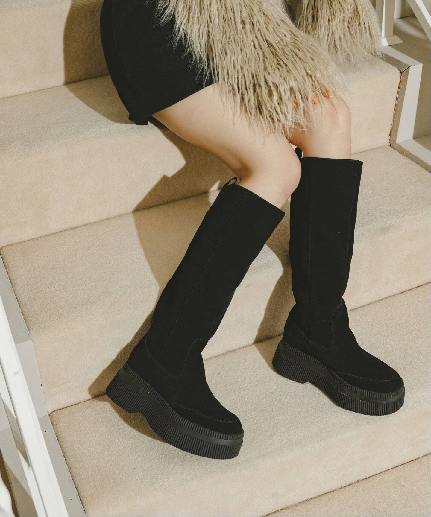 KARIN TAKUBO×LE TALONレザープラットフォームロングブーツ（ロング 