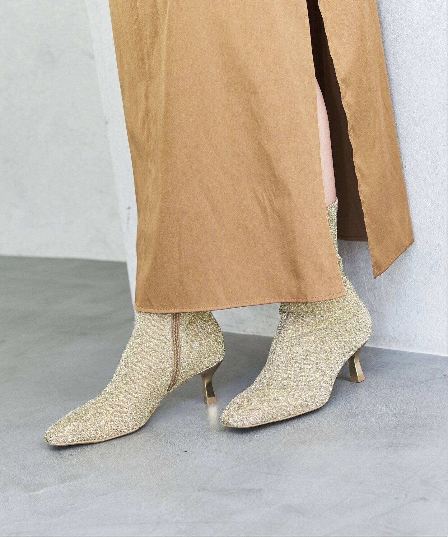 5.5cmスクエアフィットラメショートブーツ（ブーティ・ショートブーツ  