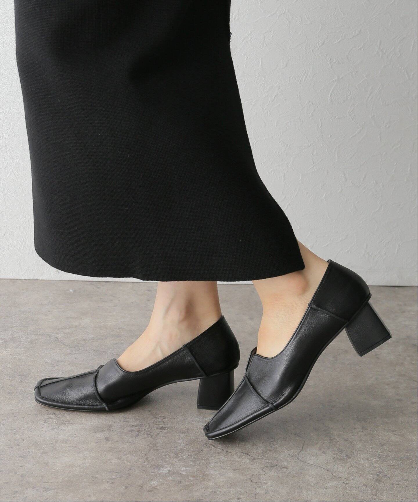 GRISE 4.5cmレザースクエアクロスシームパンプス（パンプス）｜LE 