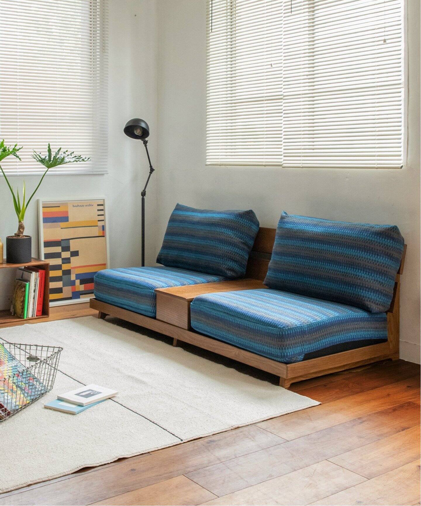 大型商品》HARY SOFA_AC06(BL) ハリーソファ ブルー ボーダー（ソファ  