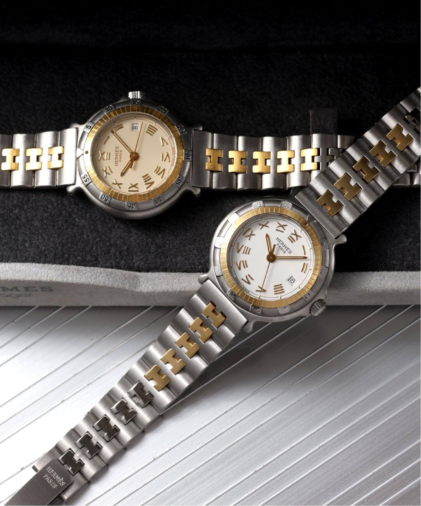 HERMES キャプテンニモ レディース SS 腕時計 クオーツ グレー文字盤  