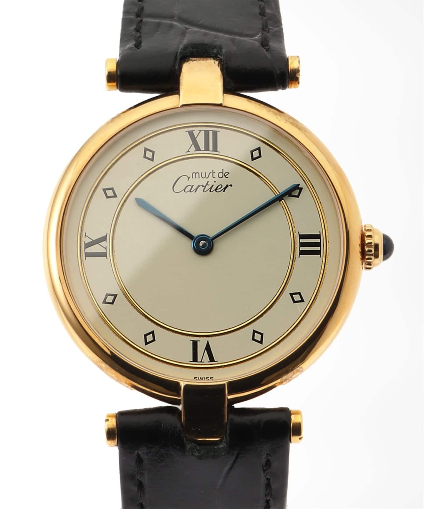 Cartier ゴールド ラウンド 時計　must de Cartier カルティエ マストタンク LM ゴールドライン 縦ローマン