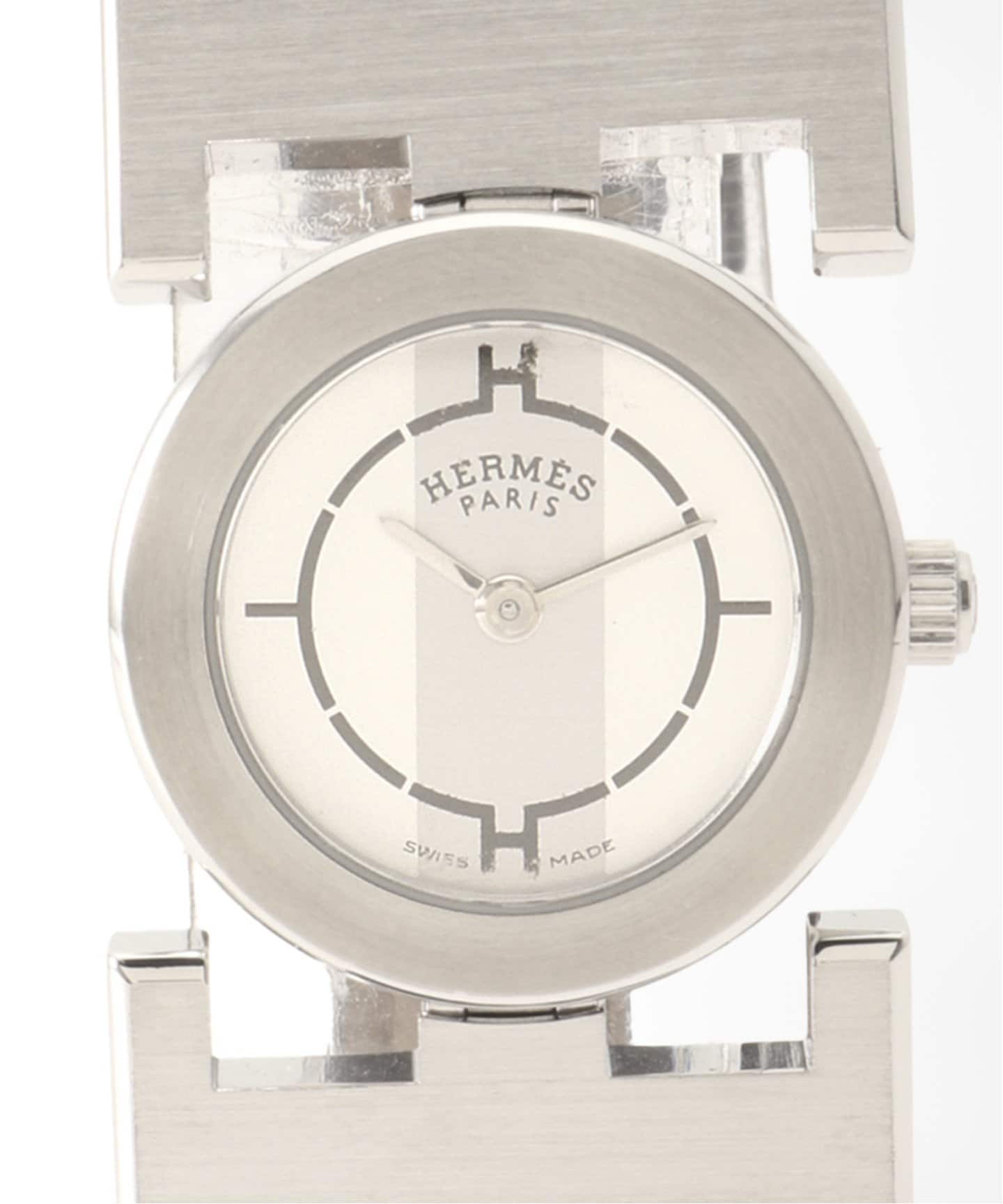 動作品　HERMES パプリカ　シルバー ラウンドフェイス 時計 動作品 HERMES パプリカ シルバー ラウンドフェイス 時計