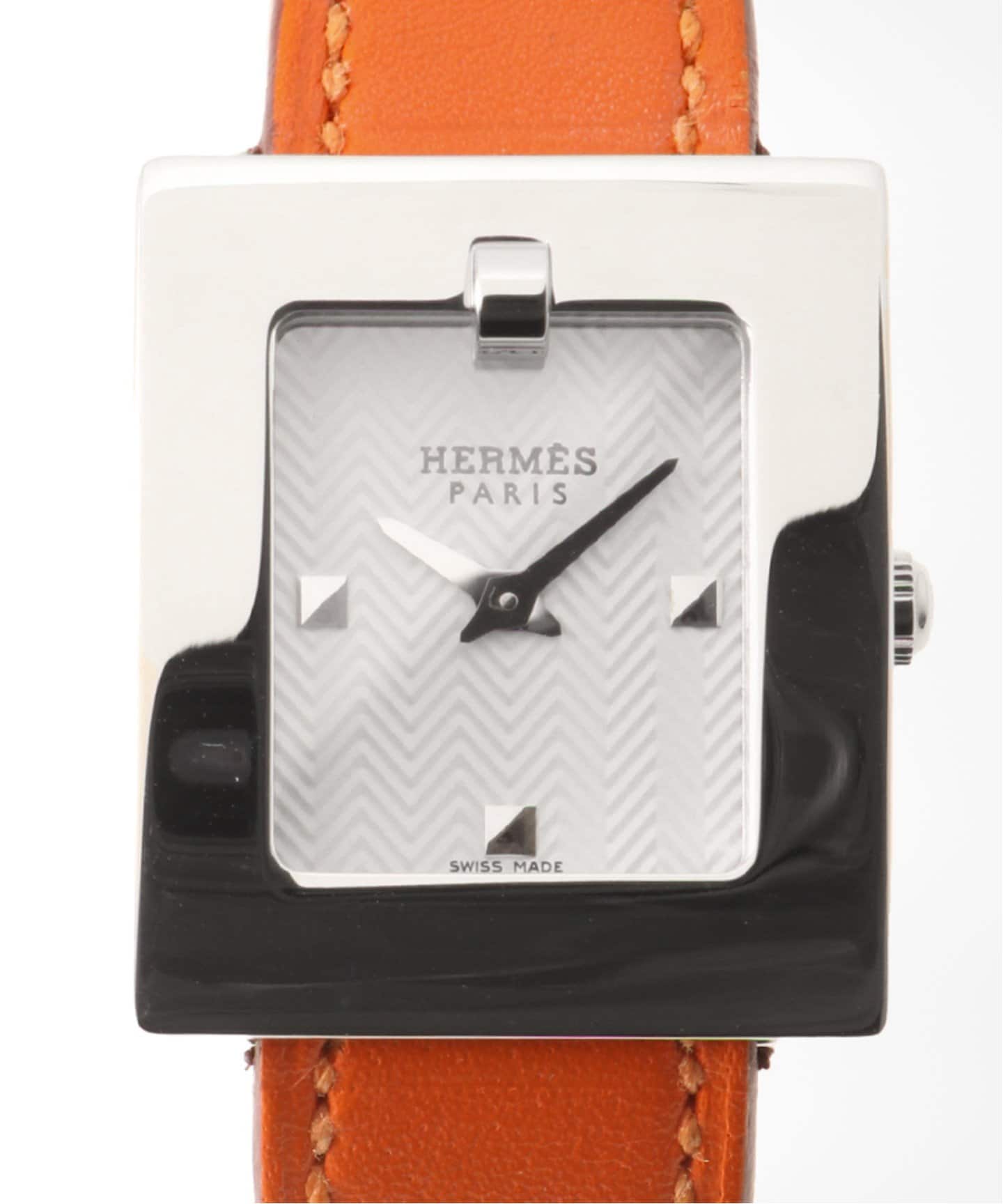 HERMES 時計　ケース　ヘリンボーン柄 HERMES Clipper Herringbone White dial 18K（ヴィンテージ