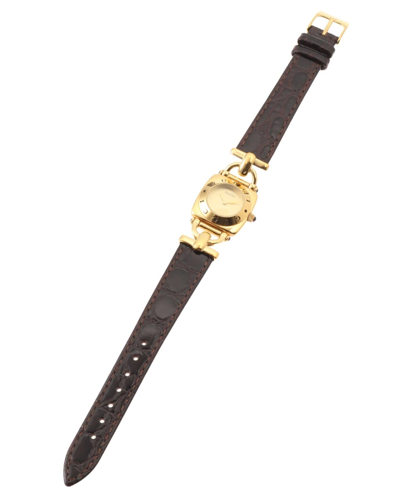 652 GUCCI 時計　6300L ブラック　ゴールド　ヴィンテージ　希少 ホースビットレザーベルトQZ腕時計 6300L ブラック ヴィンテージ