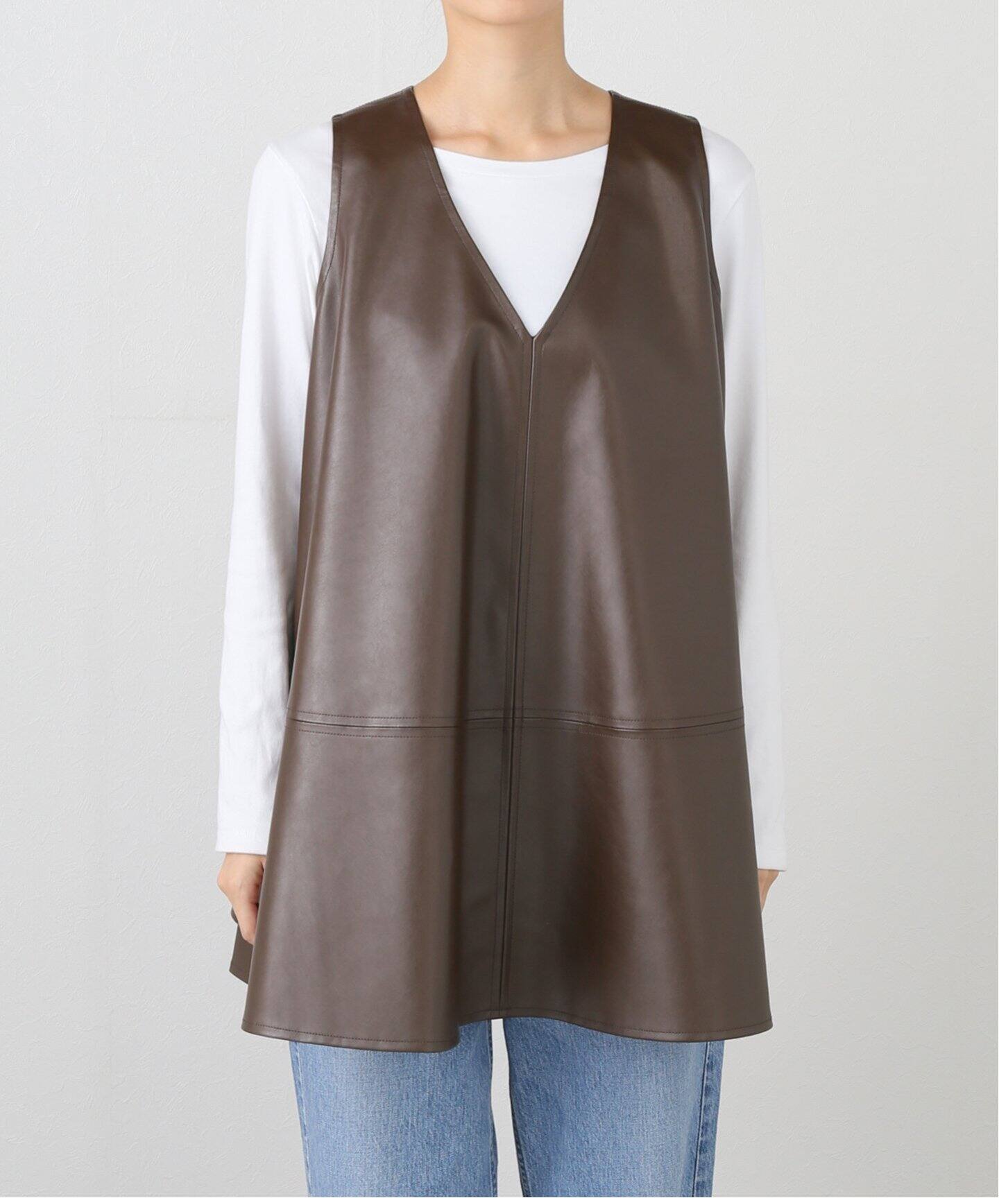 CLANE W FACE VEGAN LEATHER FLARE TOPS 17122-4242（ベスト）｜BOICE 