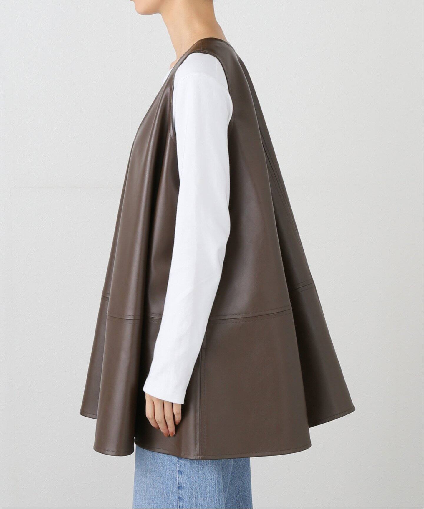 CLANE W FACE VEGAN LEATHER FLARE TOPS 17122-4242（ベスト）｜BOICE 