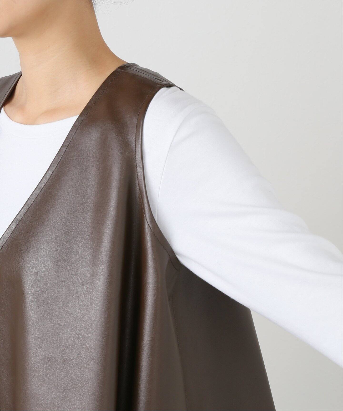 CLANE W FACE VEGAN LEATHER FLARE TOPS 17122-4242（ベスト）｜BOICE 