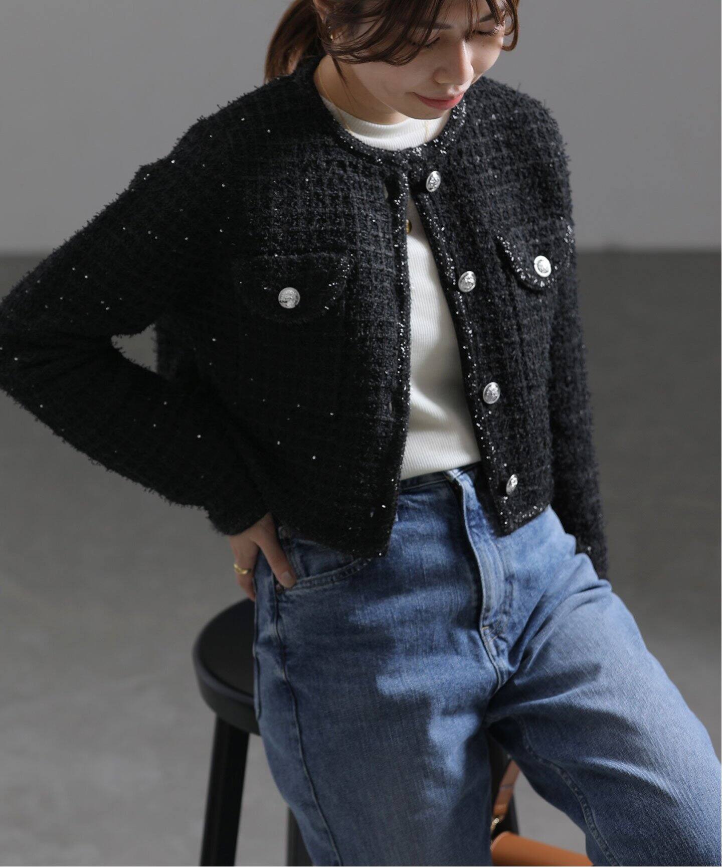 TORRAZZO DONNA/トラッゾドンナ】Compact Knit Jacket（ノーカラー 