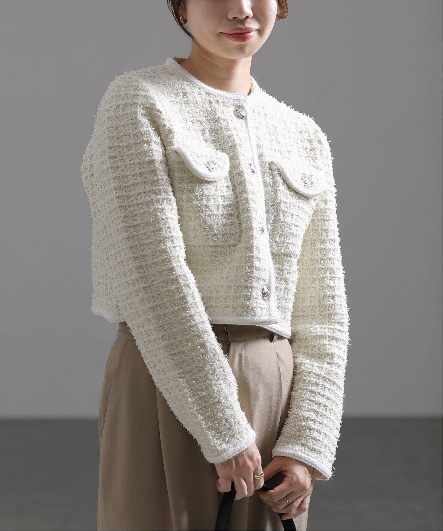 TORRAZZO DONNA/トラッゾドンナ】Compact Knit Jacket（ノーカラー 