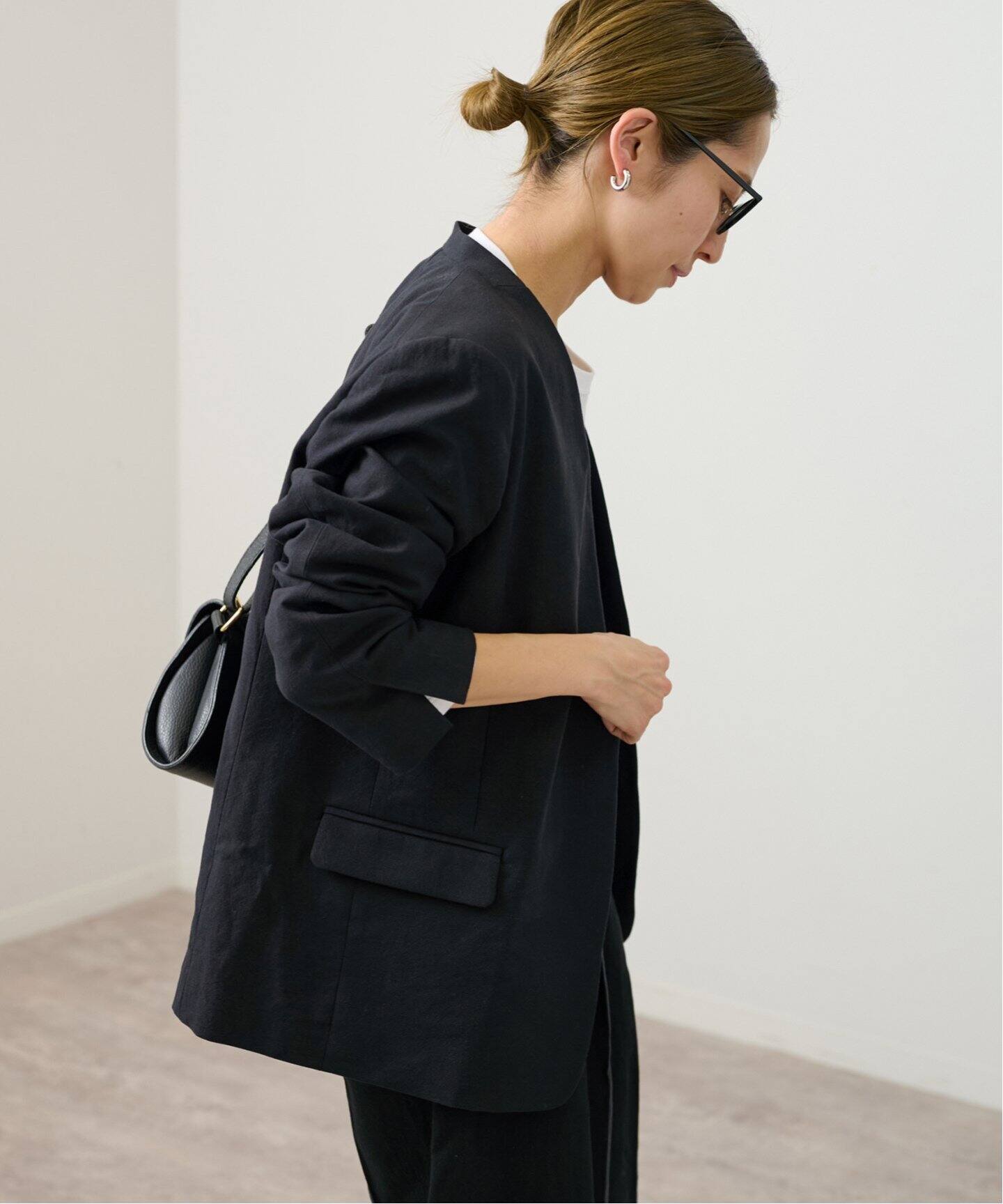 綿麻キャンバスノーカラージャケット（ノーカラージャケット  