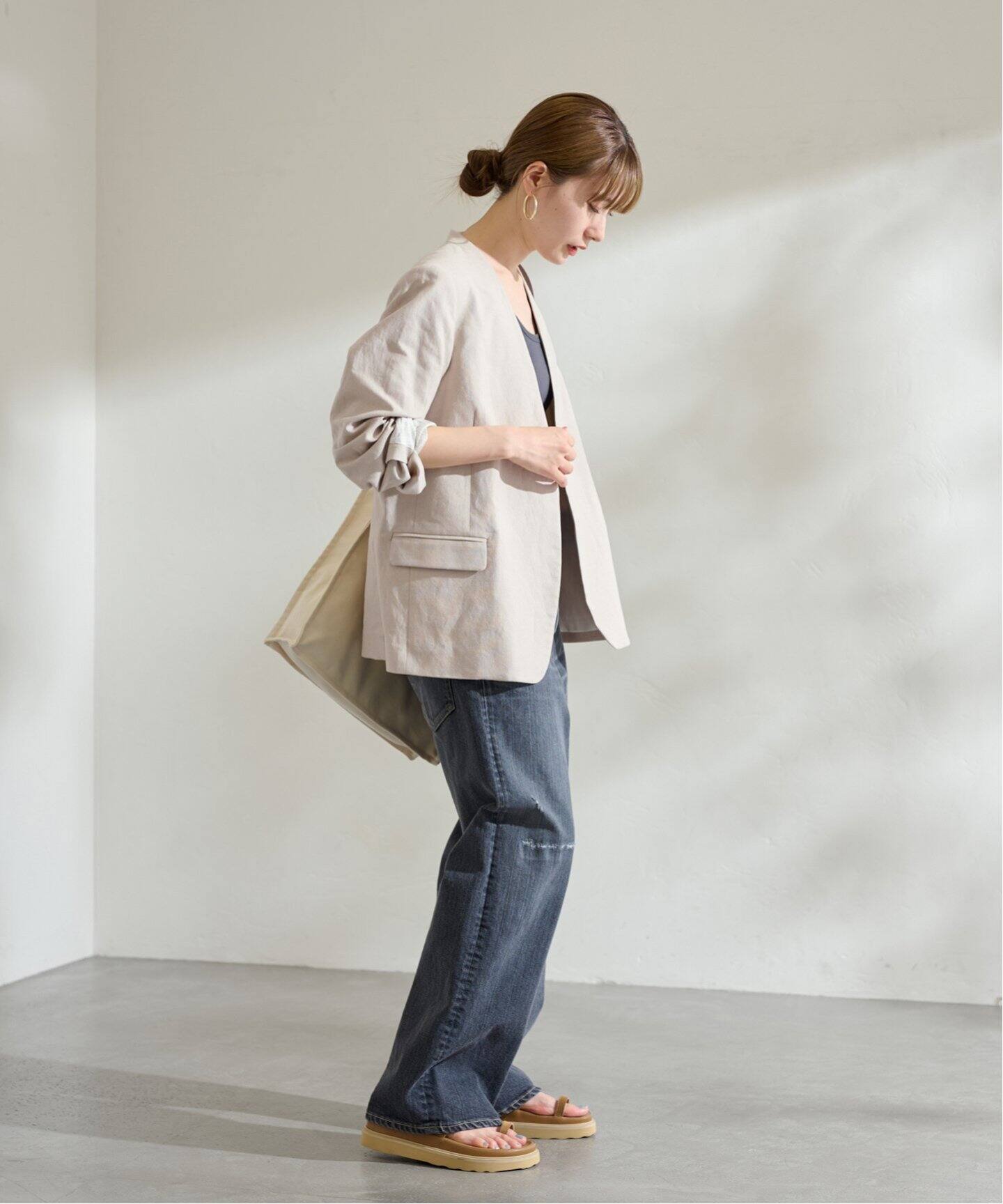 綿麻キャンバスノーカラージャケット（ノーカラージャケット  