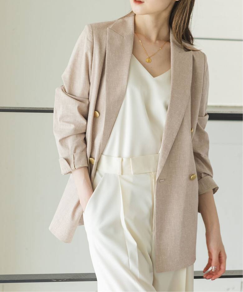 追加》麻ストレッチピークドラペルダブルジャケット 3（テーラード  