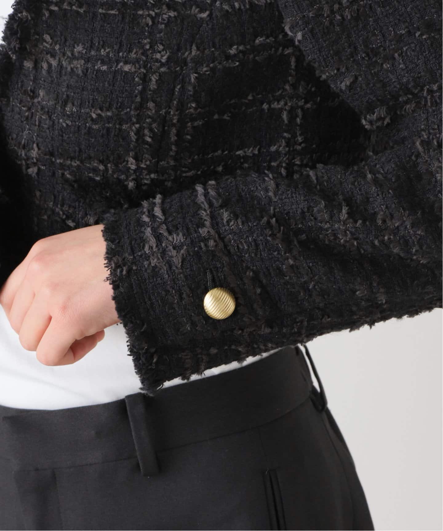 ノーブル チェックツィードVネックショートジャケット 38 チェックツィードVネックショートジャケット（ノーカラー