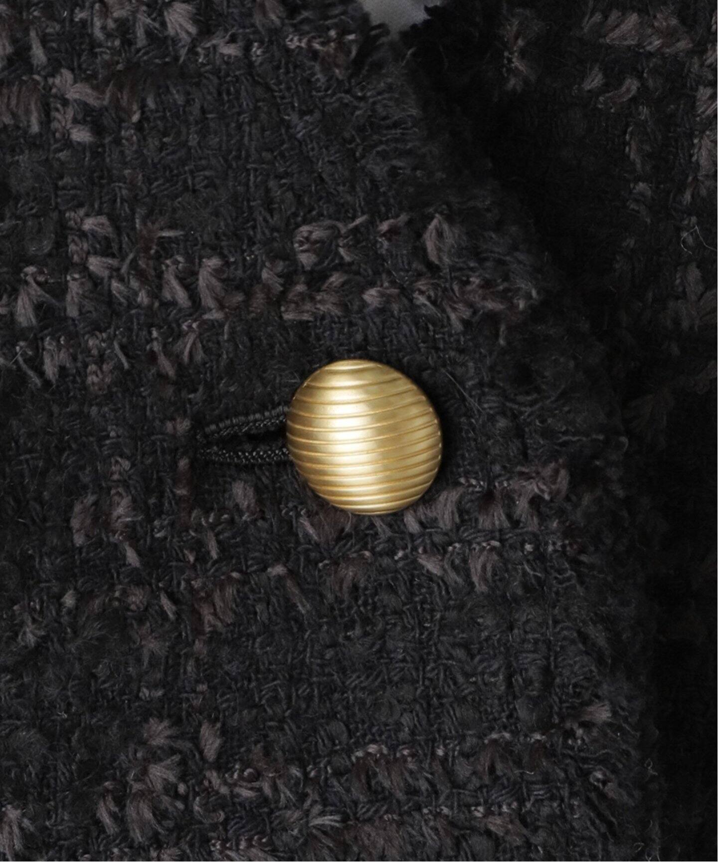 チェックツィードVネックショートジャケット（ノーカラー