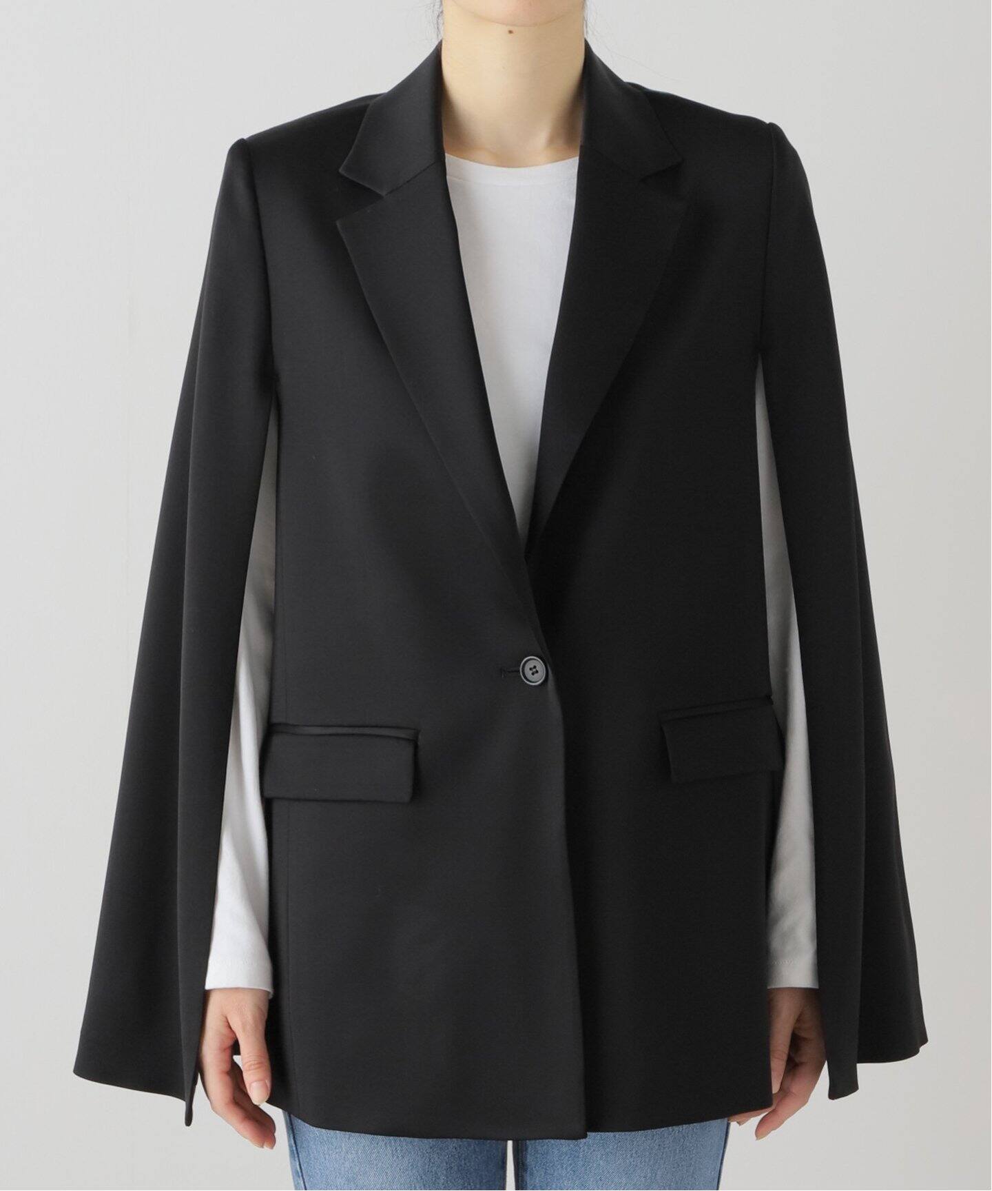 ELENI】テーラードケープジャケット（ノーカラージャケット）｜NOBLE  