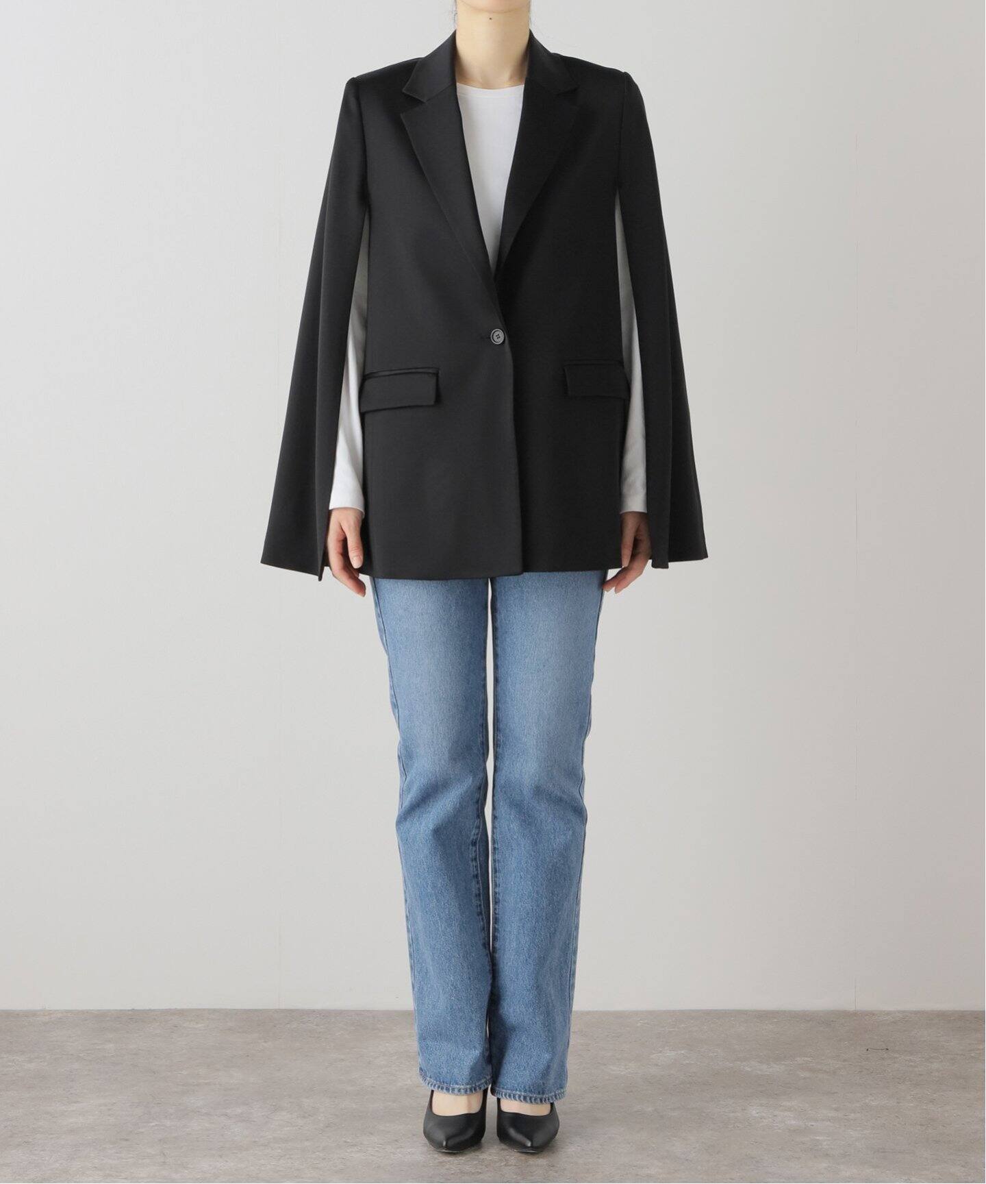 ELENI】テーラードケープジャケット（ノーカラージャケット）｜NOBLE  