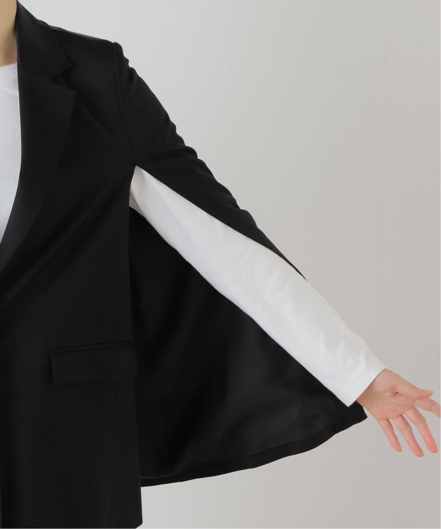 ELENI】テーラードケープジャケット（ノーカラージャケット）｜NOBLE  