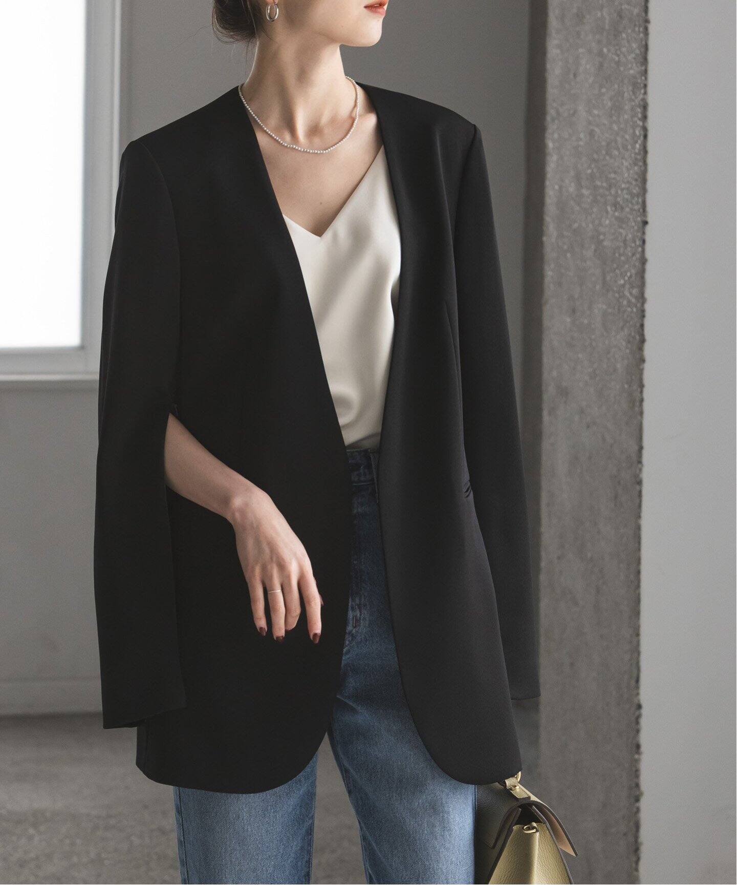 スリーブスリットケープジャケット（ノーカラージャケット）｜NOBLE 